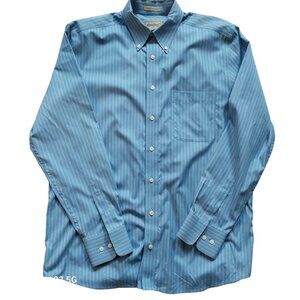 Eddie Bauer Mens Tall L Blue Striped 100% Cotton Wrinkle Resistant Dress Shirt
